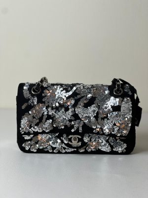 Chanel classic black and silver mini flap bag 1